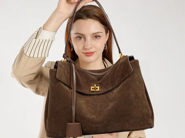 Suede leather handbag